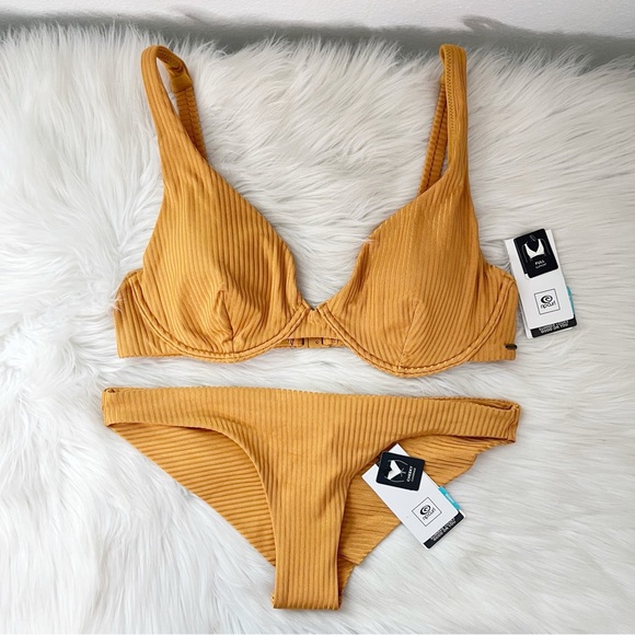 NEW Rip Curl Modern Rib Gold Bikini 2-Piece SET Top and Bottom Size Medium - Picture 2 of 6